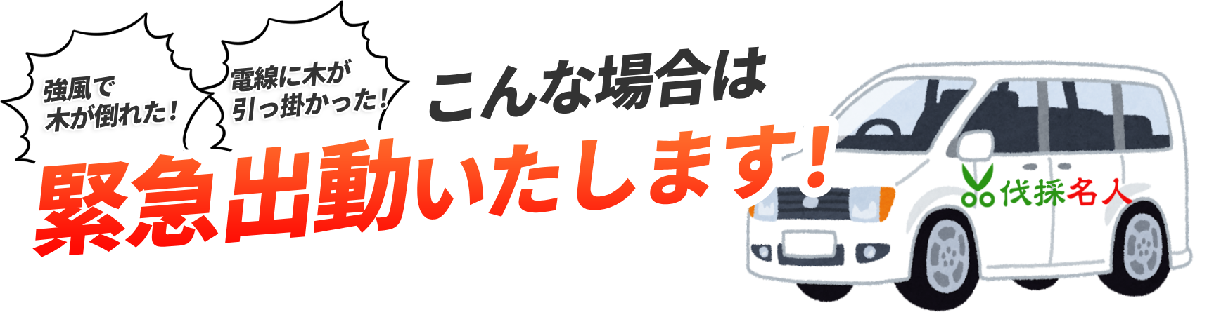 強風で木が倒れた！電線に木が引っかかった！こんな場合は緊急出動いたします！